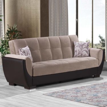 Armada Air Upholstered Convertible Sofabed with Storage In Brown/Sand