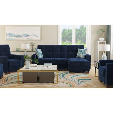 Armada Upholstered Convertible Chaise Lounge with Storage In Blue