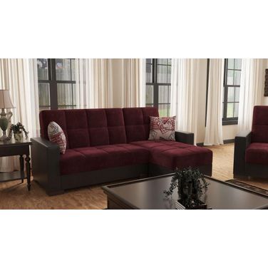 Armada Upholstered Convertible Chaise Lounge with Storage In Burgundy