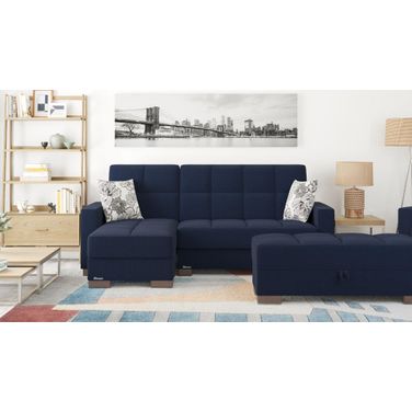 Armada Upholstered Convertible Chaise Lounge with Storage In Denim Blue