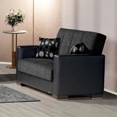 Armada Upholstered Convertible Loveseat with Storage In Black and Dark Gray