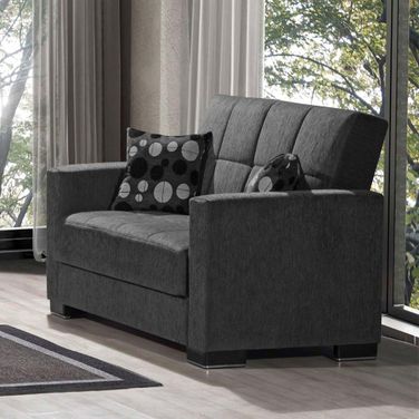 Armada Upholstered Convertible Loveseat with Storage In Dark Gray