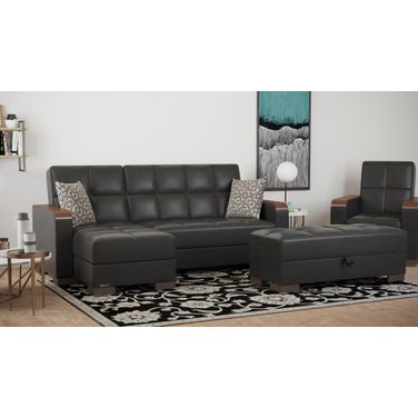 Armada X Upholstered Convertible Wood Trimmed Chaise Lounge with Storage In Black ARM-W-CL-315-PU