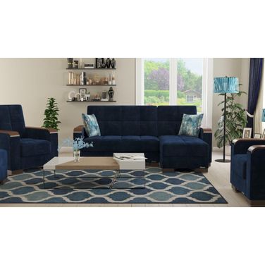 Armada X Upholstered Convertible Wood Trimmed Chaise Lounge with Storage In Blue ARM-W-CL-304