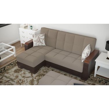 Armada X Upholstered Convertible Wood Trimmed Chaise Lounge with Storage In Brown And Sand