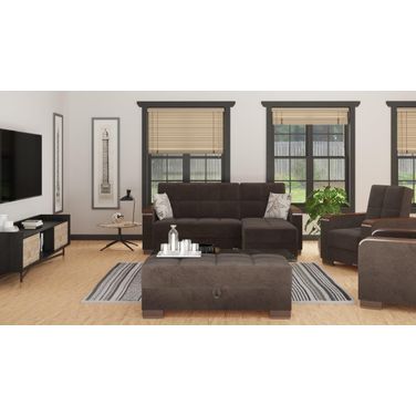 Armada X Upholstered Convertible Wood Trimmed Chaise Lounge with Storage In Dark Brown