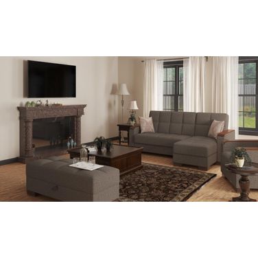 Armada X Upholstered Convertible Wood Trimmed Chaise Lounge with Storage In Light Brown