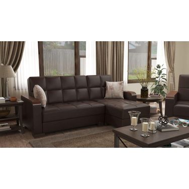 Armada X Upholstered Convertible Wood Trimmed Chaise Lounge with Storage In Brown ARM-W-CL-316-PU