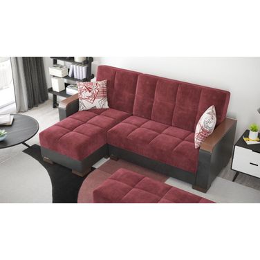 Armada X Upholstered Convertible Wood Trimmed Chaise Lounge with Storage In Burgundy
