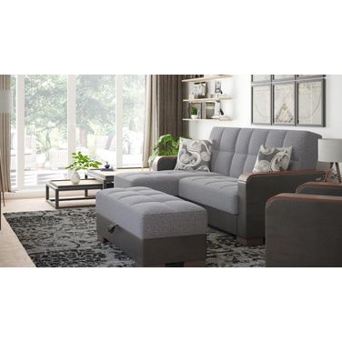 Armada X Upholstered Convertible Wood Trimmed Chaise Lounge with Storage In Gray and Black