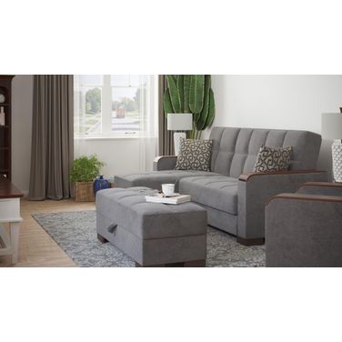 Armada X Upholstered Convertible Wood Trimmed Chaise Lounge with Storage In Light Gray