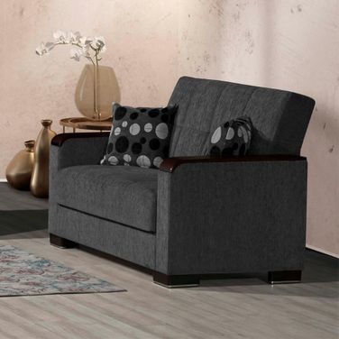 Armada X Upholstered Convertible Wood Trimmed Loveseat with Storage In Dark Gray