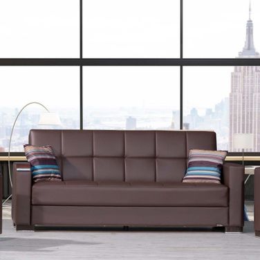 Armada X Upholstered Convertible Wood Trimmed Sofabed with Storage In Brown ARM-W-SB-316-PU