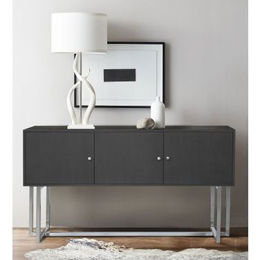 Armen Living Prague Contemporary Buffet In Brushed Stainless Steel Finish And Gray Wood