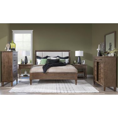 Artisan's Place Upholstered Bedroom Set In Vintage Pine and Ironwood