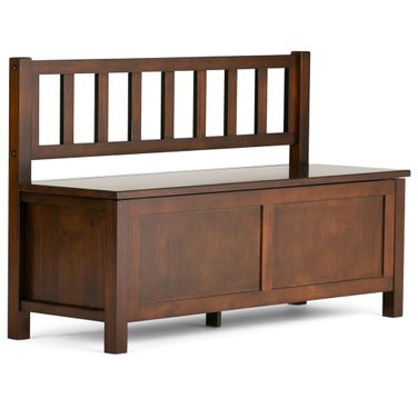 Artisan Solid Wood Entryway Storage Bench In Russet Brown