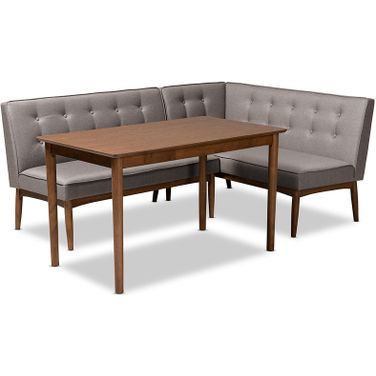 Arvid Mid-Century Modern Gray Fabric Upholstered 3-Piece Wood Dining Nook Set