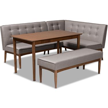 Arvid Mid-Century Modern Gray Fabric Upholstered 4-Piece Wood Dining Nook Set