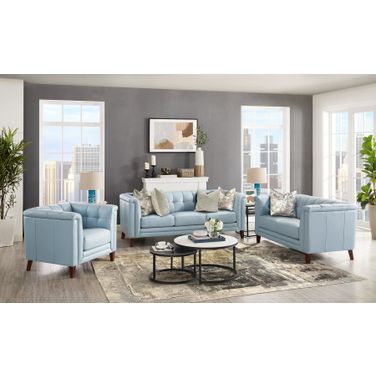 Arvo Leather Living Room Set In Spa Blue