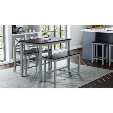 Asbury Park 4 Piece Counter Height Dining Room Set with Bench In Grey