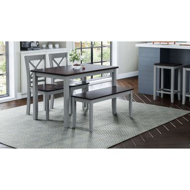 Asbury Park 4 Piece Dining Room Set with Bench In Grey