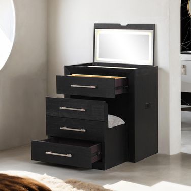 Ashbourne Bedside Vanity Set with Stool In Black