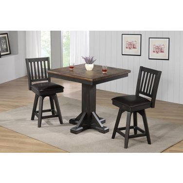 Ashford Square Pub Counter Height Dining Room Set In Black and Rustic Walnut