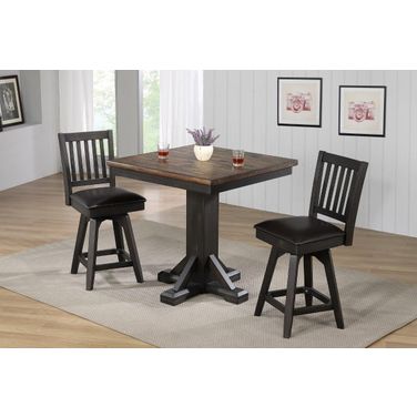 Ashford Square Pub Counter Height Table, Black and Rustic Walnut Complete