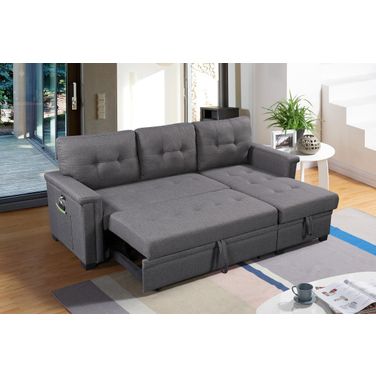 Ashlyn Dark Gray Reversible Sleeper Sectional Sofa With Storage Chaise