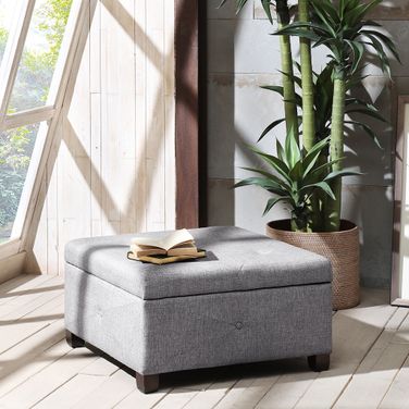 Aspen Button Tufted Storage Ottoman In Charcoal