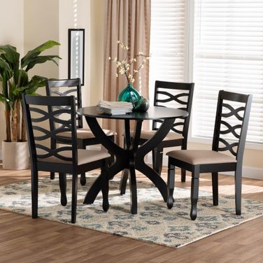 Aspen Fabric and Wood 5-Piece Dining Set In Sand and Dark Brown