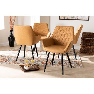 Astrid Mid-Century Contemporary Tan Faux Leather Upholstered and Black Metal 4-Piece Dining Chair Set