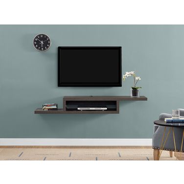 Asymmetrical Wall Mounted 60 Inch TV Console Entertainment Center In Skyline Walnut