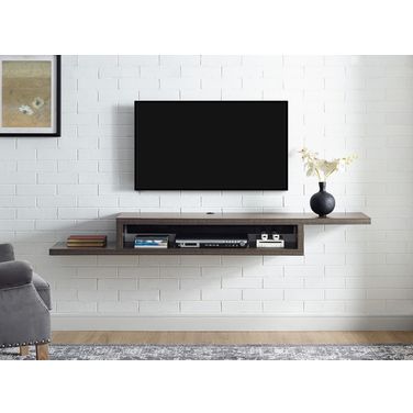 Asymmetrical Wall Mounted 72 Inch TV Console Entertainment Center In Walnut