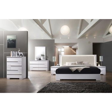 Athens 5 Piece California King Platform Bedroom Set In White Lacquer
