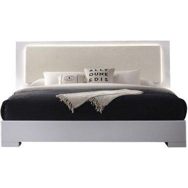Athens Eastern King Platform Bed With Led Lighting In White Lacquer