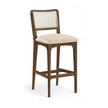 Atrium Cane Back and Vegan Leather Upholstered Bar Stool Set of 2 In Beige
