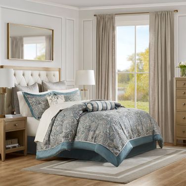 Aubrey 12 Piece California King Comforter Set with Cotton Bed Sheets In Teal