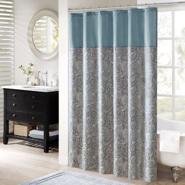 Aubrey Jacquard Shower Curtain In Teal