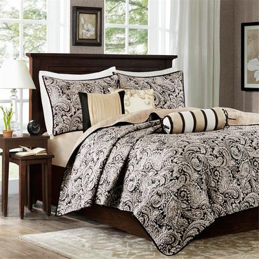 Aubrey Polyester Jacquard 6 Piece Queen Coverlet Set In Black