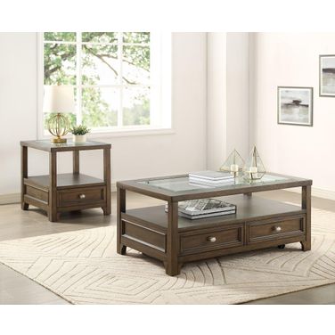 Auburn Charcoal Brown Glass Top Occasional Table Set With Casters