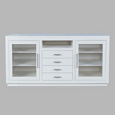 Auburn Hills 60 Inch Media Console with Tempered Glass Doors, Drawers and Adjustable Shelves In White