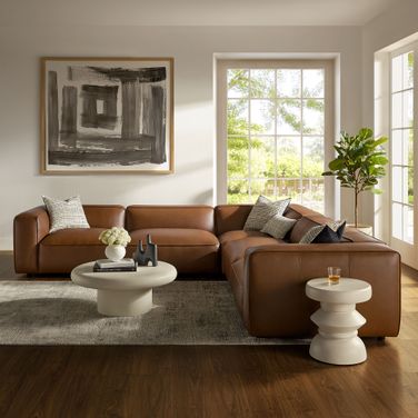 Auren 5-Piece Upholstered Vegan Leather Modular L-Shaped Sofa In Coffee