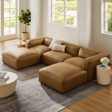Auren 5-Piece Upholstered Vegan Leather Modular U-Shaped Sofa In Camel