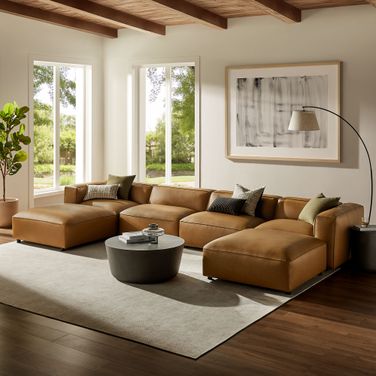 Auren 6-Piece Upholstered Vegan Leather Modular Sofa In Camel