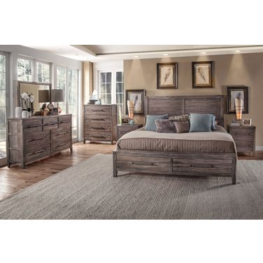 Aurora King Panel Bed with Storage Footboard In Weathered Grey