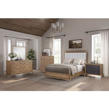 Aurora Upholstered and Leather Panel Bedroom Set In Latte