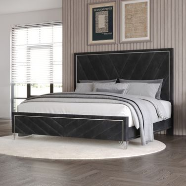 Ava Wastern King Bed In Black and Silver