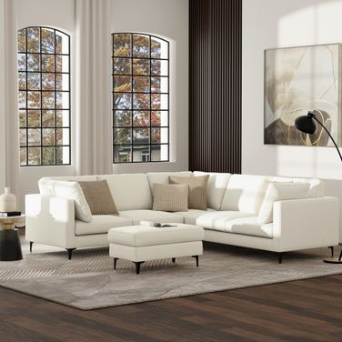 Ava Woven Performance Fabric Corner Sectional In Cream