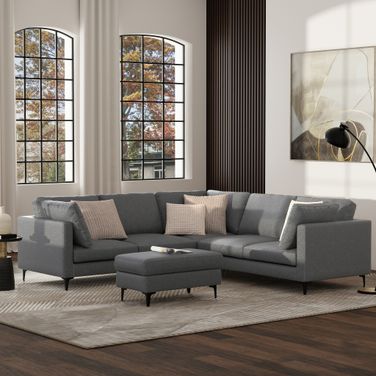 Ava Woven Performance Fabric Corner Sectional In Pebble Grey
